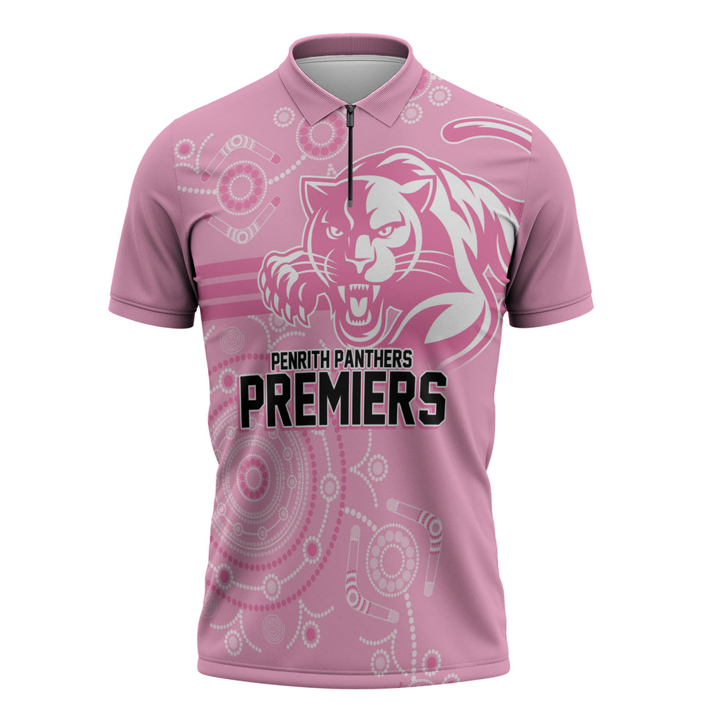 Penrith Premiers 2026 Zipper Polo Shirt Panthers Seven-Time Premiership Pink