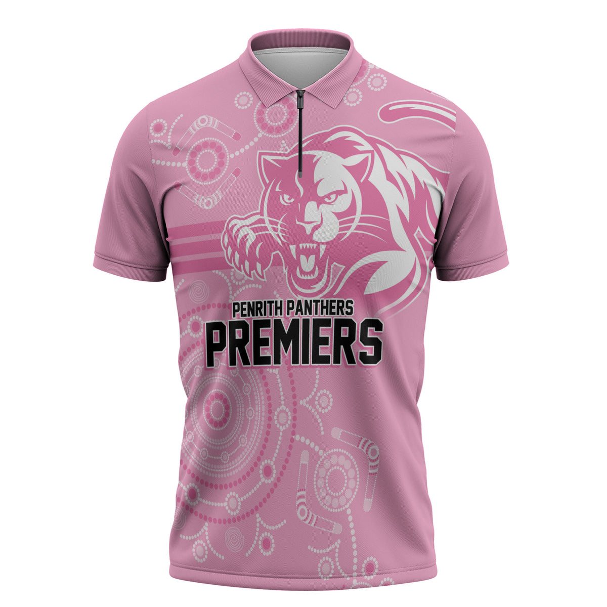 Penrith Premiers 2026 Zipper Polo Shirt Panthers Seven-Time Premiership Pink