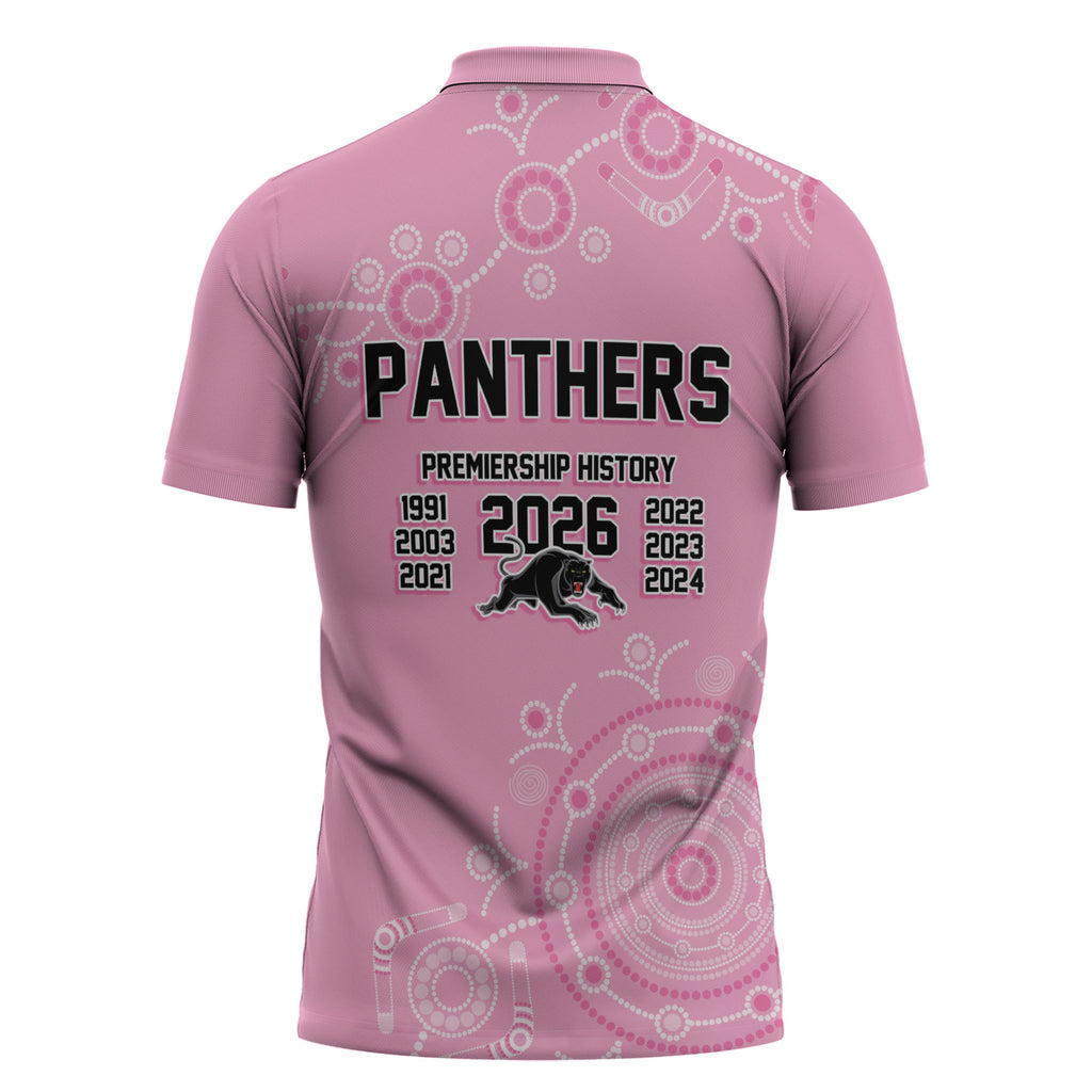 Penrith Premiers 2026 Zipper Polo Shirt Panthers Seven-Time Premiership Pink