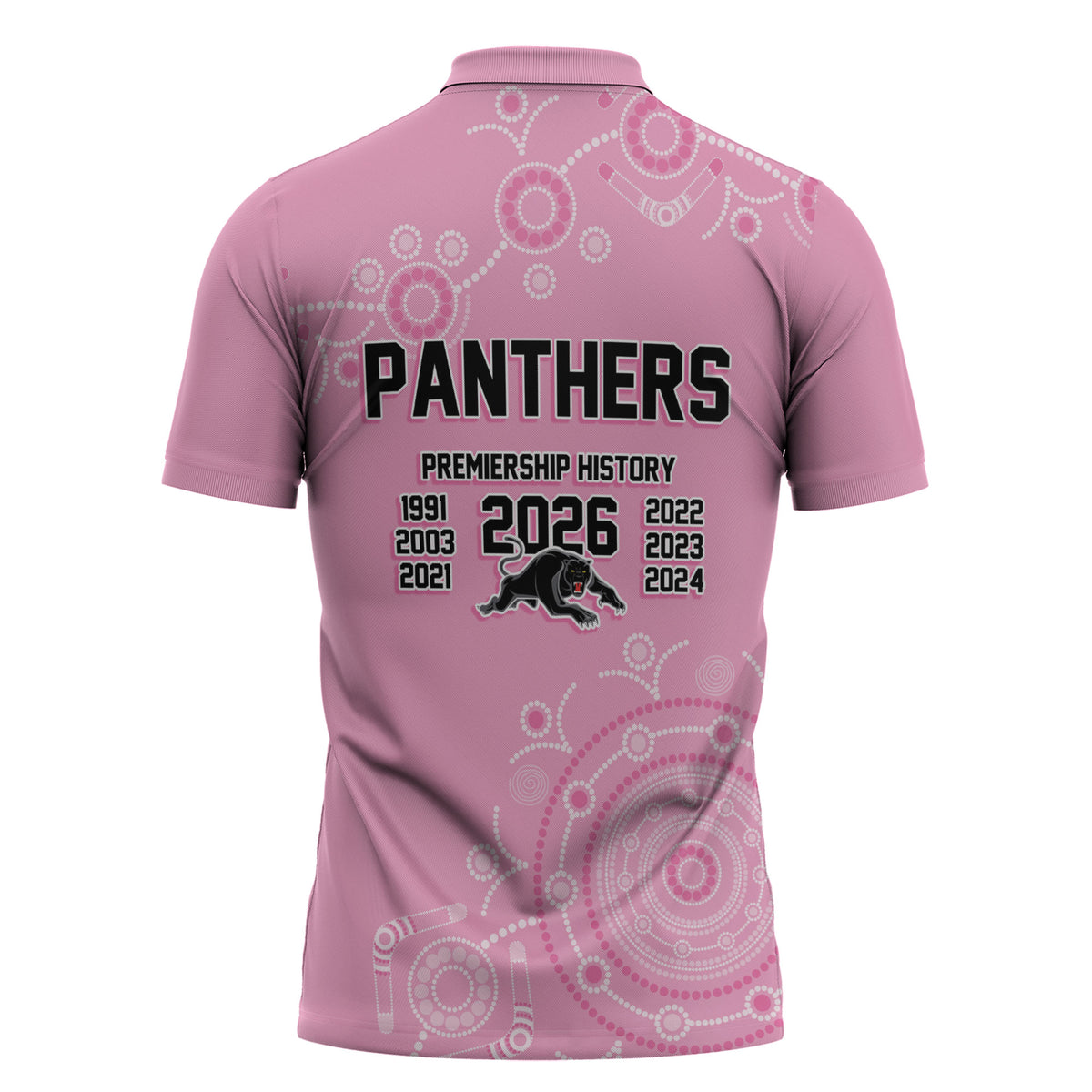 Penrith Premiers 2026 Zipper Polo Shirt Panthers Seven-Time Premiership Pink