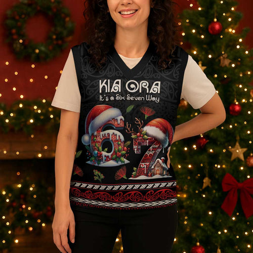 Aotearoa Six Seven Personalized Christmas Knitted V-Neck Vest New Zealand Funny Christmas - Aussie Hoodie
