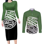 Green Fern New Zealand Kowhai Ngutukak Couples Matching Long Sleeve Bodycon Dress and Long Sleeve Button Shirt - Aussie Hoodie