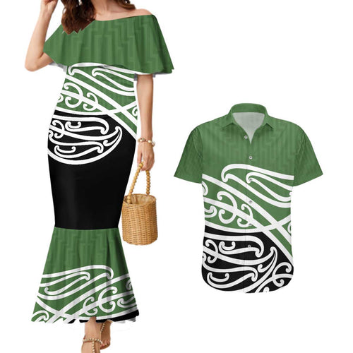 Green Fern New Zealand Kowhai Ngutukak Couples Matching Mermaid Dress and Hawaiian Shirt - Aussie Hoodie