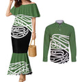 Green Fern New Zealand Kowhai Ngutukak Couples Matching Mermaid Dress and Long Sleeve Button Shirt - Aussie Hoodie