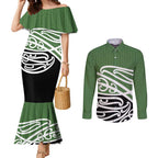 Green Fern New Zealand Kowhai Ngutukak Couples Matching Mermaid Dress and Long Sleeve Button Shirt - Aussie Hoodie