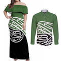Green Fern New Zealand Kowhai Ngutukak Couples Matching Off Shoulder Maxi Dress and Long Sleeve Button Shirt - Aussie Hoodie