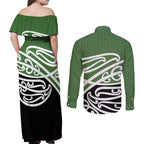 Green Fern New Zealand Kowhai Ngutukak Couples Matching Off Shoulder Maxi Dress and Long Sleeve Button Shirt - Aussie Hoodie