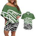 Green Fern New Zealand Kowhai Ngutukak Couples Matching Off Shoulder Short Dress and Hawaiian Shirt - Aussie Hoodie
