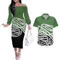Green Fern New Zealand Kowhai Ngutukak Couples Matching Off The Shoulder Long Sleeve Dress and Hawaiian Shirt - Aussie Hoodie