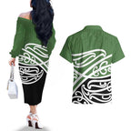 Green Fern New Zealand Kowhai Ngutukak Couples Matching Off The Shoulder Long Sleeve Dress and Hawaiian Shirt - Aussie Hoodie