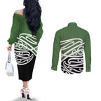 Green Fern New Zealand Kowhai Ngutukak Couples Matching Off The Shoulder Long Sleeve Dress and Long Sleeve Button Shirt - Aussie Hoodie
