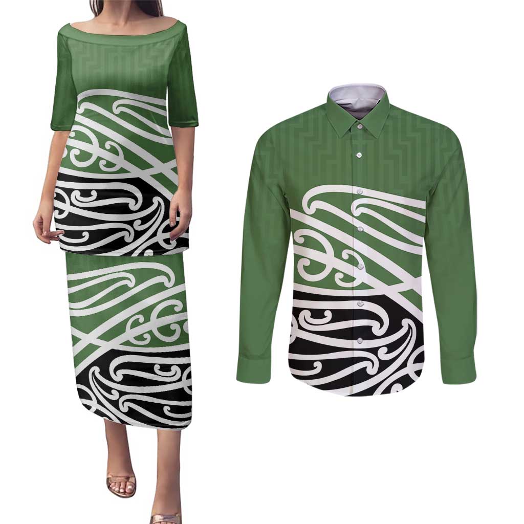Green Fern New Zealand Kowhai Ngutukak Couples Matching Puletasi and Long Sleeve Button Shirt - Aussie Hoodie