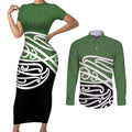 Green Fern New Zealand Kowhai Ngutukak Couples Matching Short Sleeve Bodycon Dress and Long Sleeve Button Shirt - Aussie Hoodie