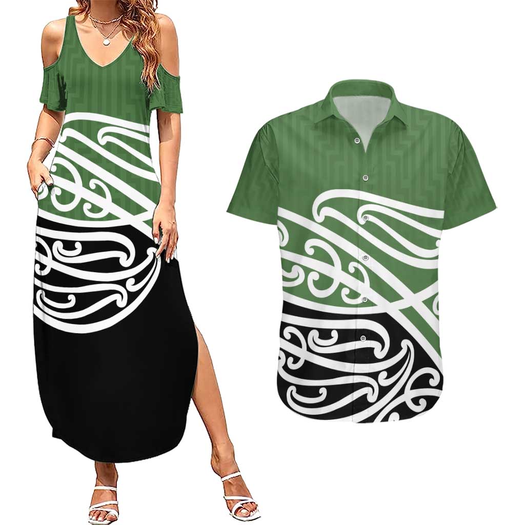 Green Fern New Zealand Kowhai Ngutukak Couples Matching Summer Maxi Dress and Hawaiian Shirt - Aussie Hoodie