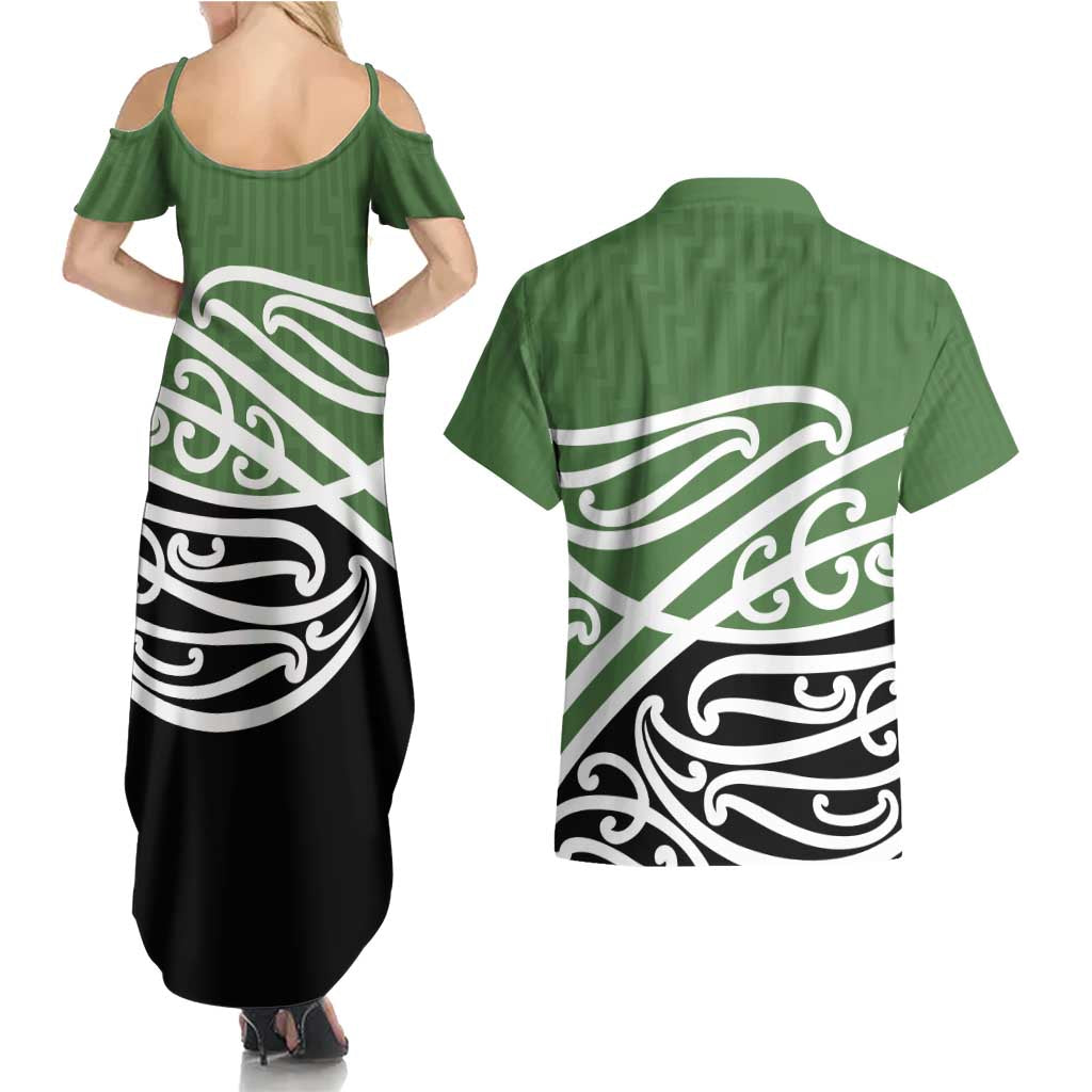 Green Fern New Zealand Kowhai Ngutukak Couples Matching Summer Maxi Dress and Hawaiian Shirt - Aussie Hoodie