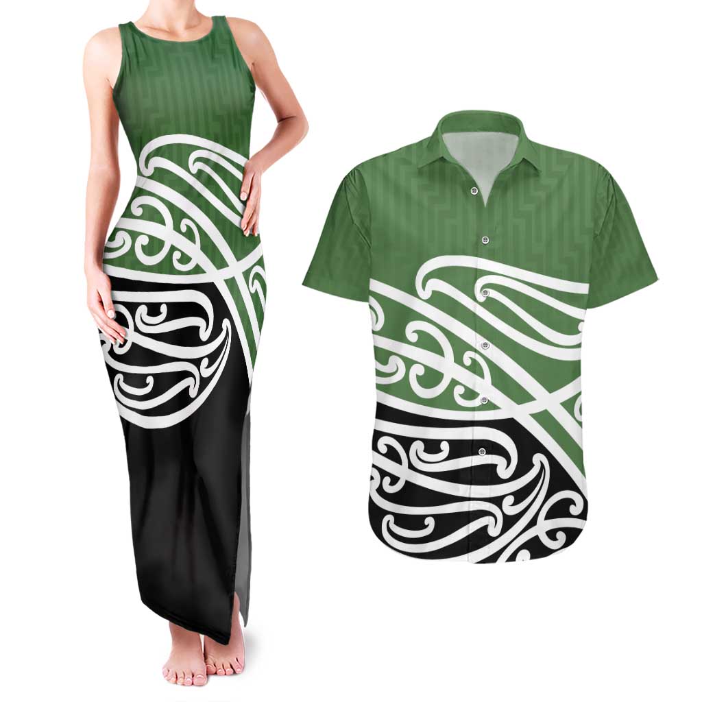 Green Fern New Zealand Kowhai Ngutukak Couples Matching Tank Maxi Dress and Hawaiian Shirt - Aussie Hoodie