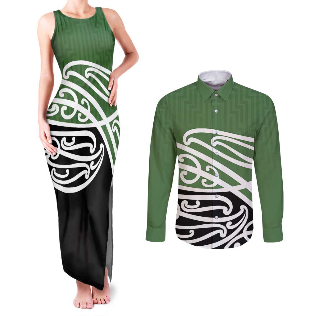 Green Fern New Zealand Kowhai Ngutukak Couples Matching Tank Maxi Dress and Long Sleeve Button Shirt - Aussie Hoodie