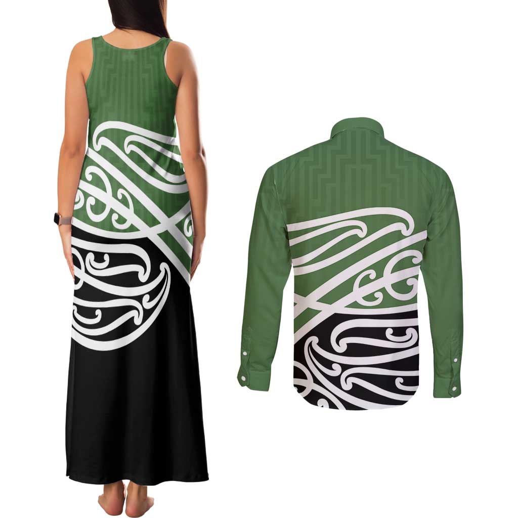 Green Fern New Zealand Kowhai Ngutukak Couples Matching Tank Maxi Dress and Long Sleeve Button Shirt - Aussie Hoodie