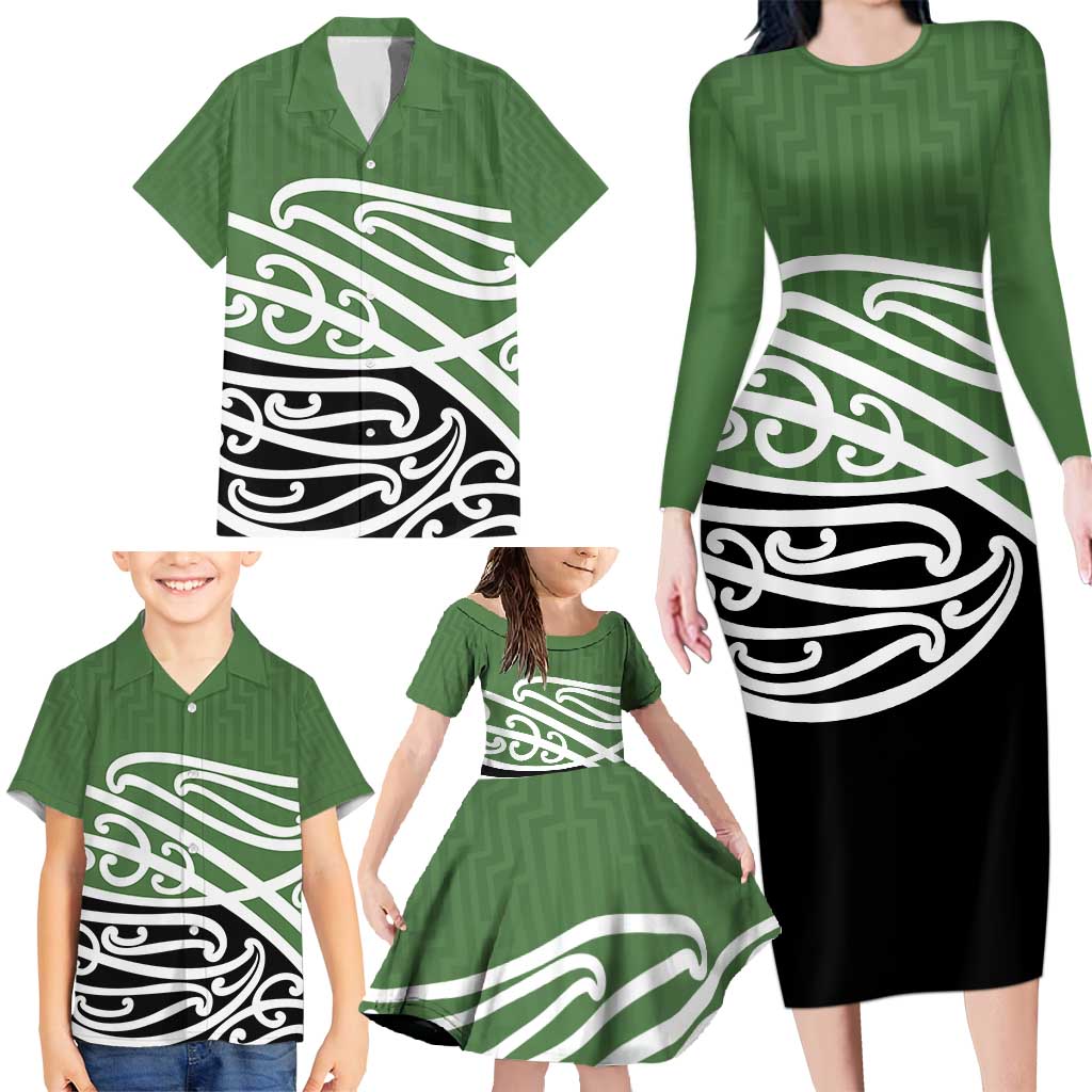 Green Fern New Zealand Kowhai Ngutukak Family Matching Long Sleeve Bodycon Dress and Hawaiian Shirt - Aussie Hoodie