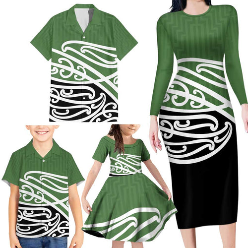 Green Fern New Zealand Kowhai Ngutukak Family Matching Long Sleeve Bodycon Dress and Hawaiian Shirt - Aussie Hoodie