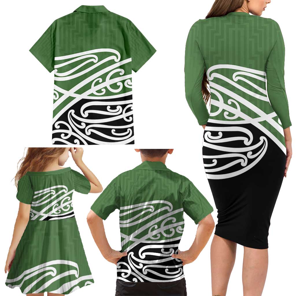 Green Fern New Zealand Kowhai Ngutukak Family Matching Long Sleeve Bodycon Dress and Hawaiian Shirt - Aussie Hoodie