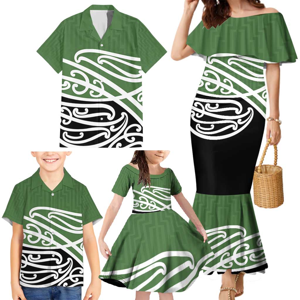 Green Fern New Zealand Kowhai Ngutukak Family Matching Mermaid Dress and Hawaiian Shirt - Aussie Hoodie