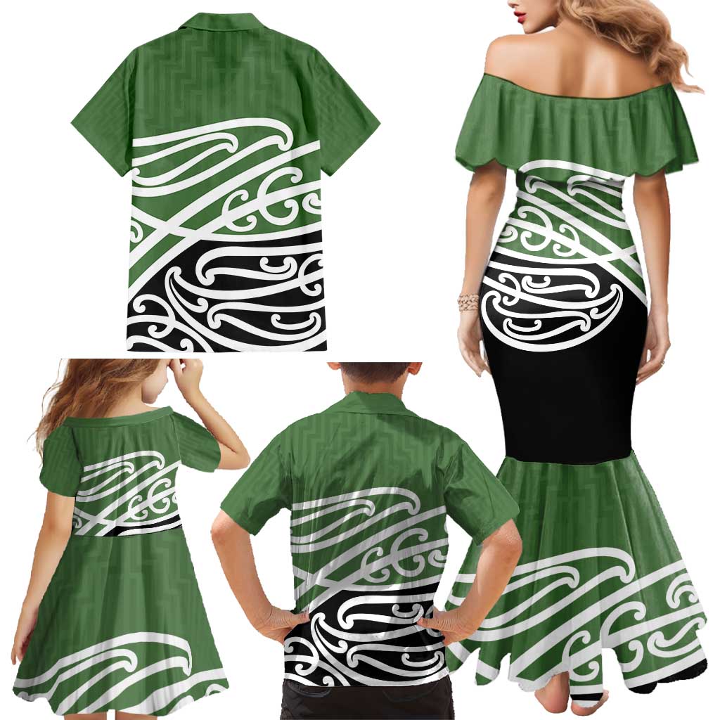Green Fern New Zealand Kowhai Ngutukak Family Matching Mermaid Dress and Hawaiian Shirt - Aussie Hoodie