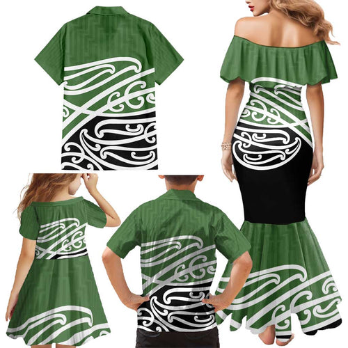 Green Fern New Zealand Kowhai Ngutukak Family Matching Mermaid Dress and Hawaiian Shirt - Aussie Hoodie
