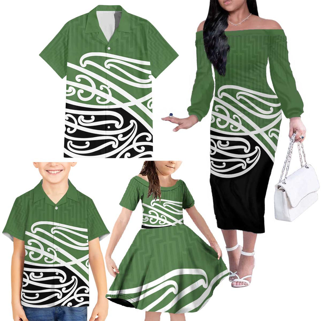 Green Fern New Zealand Kowhai Ngutukak Family Matching Off The Shoulder Long Sleeve Dress and Hawaiian Shirt - Aussie Hoodie