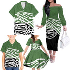 Green Fern New Zealand Kowhai Ngutukak Family Matching Off The Shoulder Long Sleeve Dress and Hawaiian Shirt - Aussie Hoodie