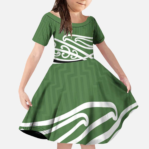 Green Fern New Zealand Kowhai Ngutukak Family Matching Off The Shoulder Long Sleeve Dress and Hawaiian Shirt - Aussie Hoodie