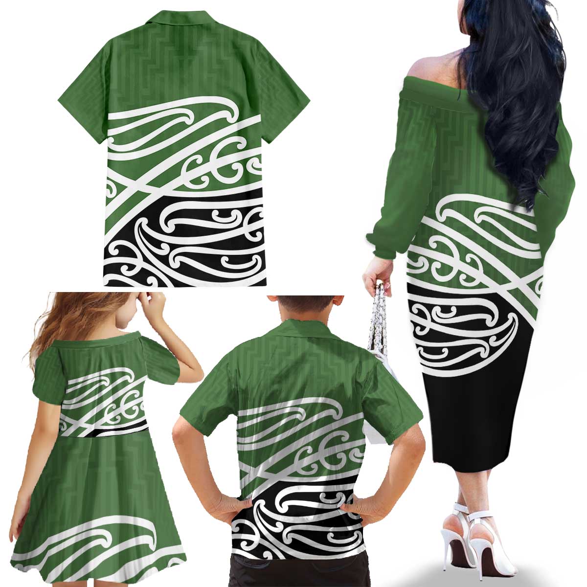 Green Fern New Zealand Kowhai Ngutukak Family Matching Off The Shoulder Long Sleeve Dress and Hawaiian Shirt - Aussie Hoodie