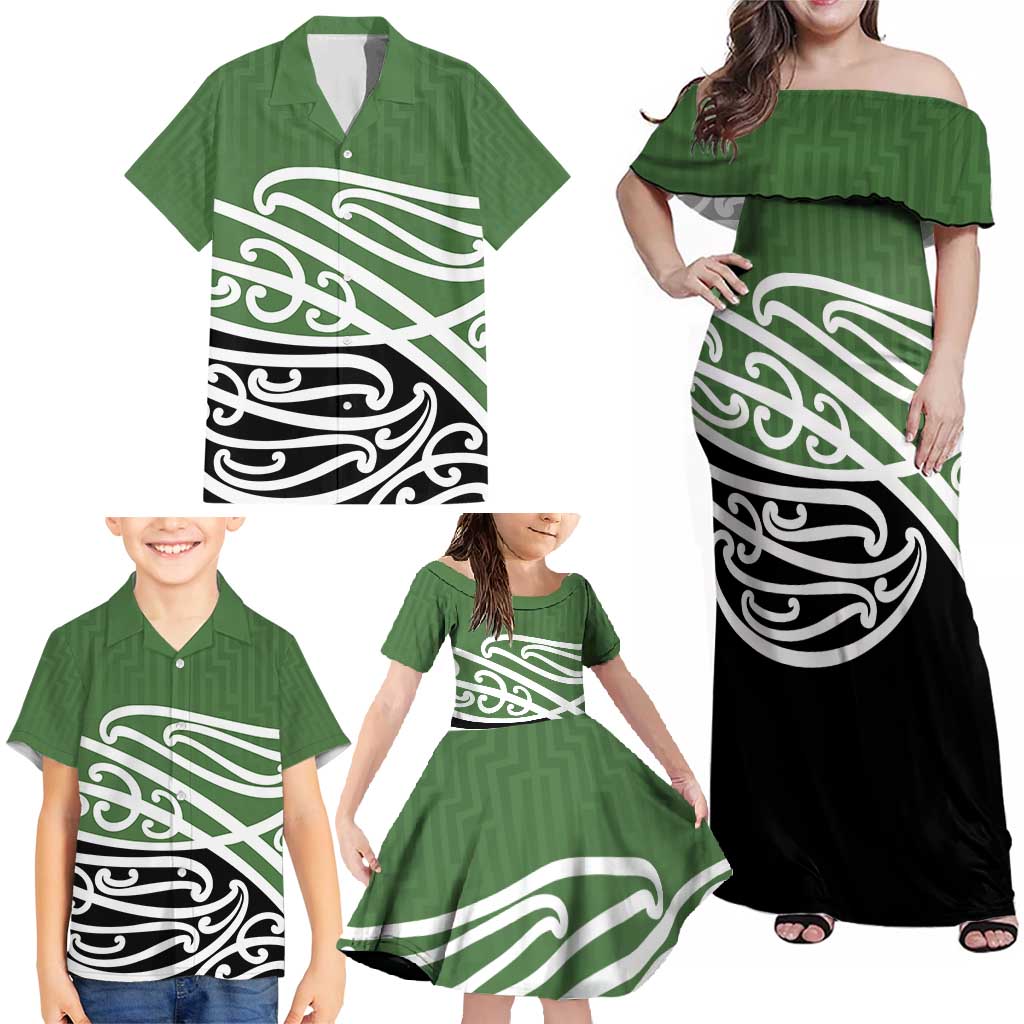 Green Fern New Zealand Kowhai Ngutukak Family Matching Off Shoulder Maxi Dress and Hawaiian Shirt - Aussie Hoodie