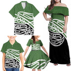 Green Fern New Zealand Kowhai Ngutukak Family Matching Off Shoulder Maxi Dress and Hawaiian Shirt - Aussie Hoodie