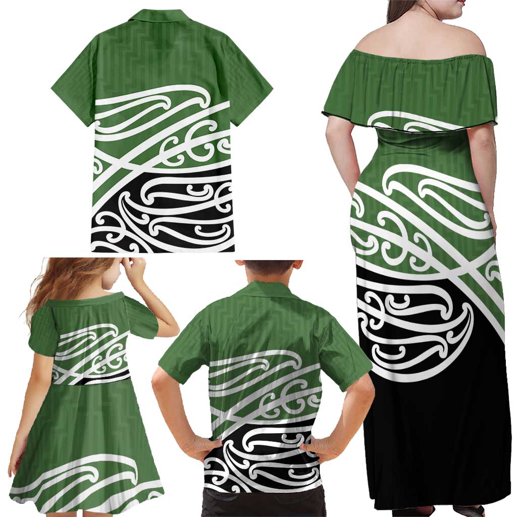 Green Fern New Zealand Kowhai Ngutukak Family Matching Off Shoulder Maxi Dress and Hawaiian Shirt - Aussie Hoodie