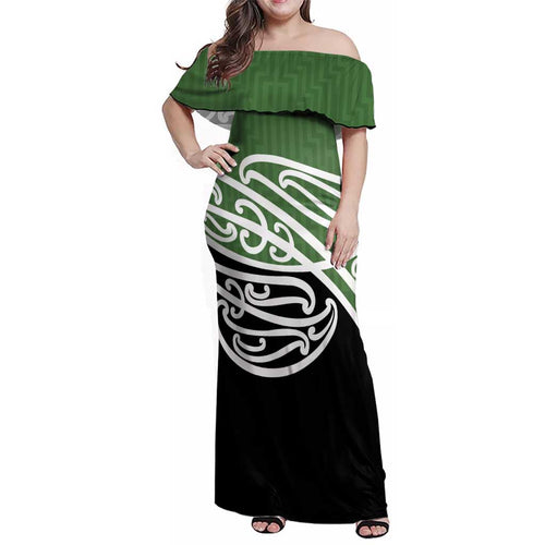 Green Fern New Zealand Kowhai Ngutukak Family Matching Off Shoulder Maxi Dress and Hawaiian Shirt - Aussie Hoodie