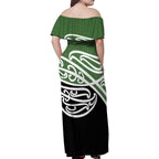 Green Fern New Zealand Kowhai Ngutukak Family Matching Off Shoulder Maxi Dress and Hawaiian Shirt - Aussie Hoodie