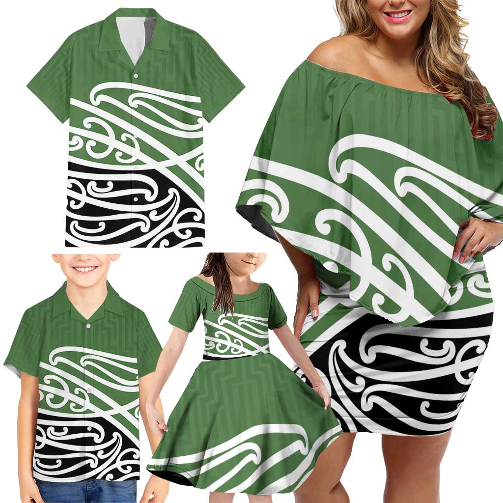 Green Fern New Zealand Kowhai Ngutukak Family Matching Off Shoulder Short Dress and Hawaiian Shirt - Aussie Hoodie