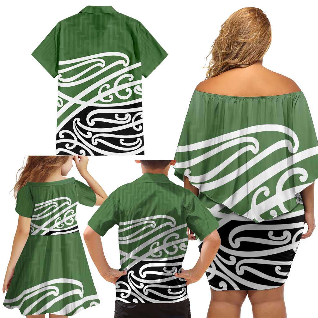 Green Fern New Zealand Kowhai Ngutukak Family Matching Off Shoulder Short Dress and Hawaiian Shirt - Aussie Hoodie