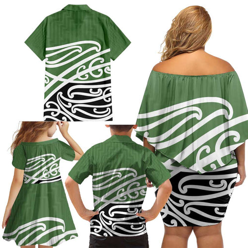 Green Fern New Zealand Kowhai Ngutukak Family Matching Off Shoulder Short Dress and Hawaiian Shirt - Aussie Hoodie
