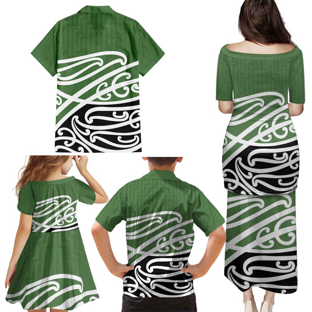 Green Fern New Zealand Kowhai Ngutukak Family Matching Puletasi and Hawaiian Shirt - Aussie Hoodie