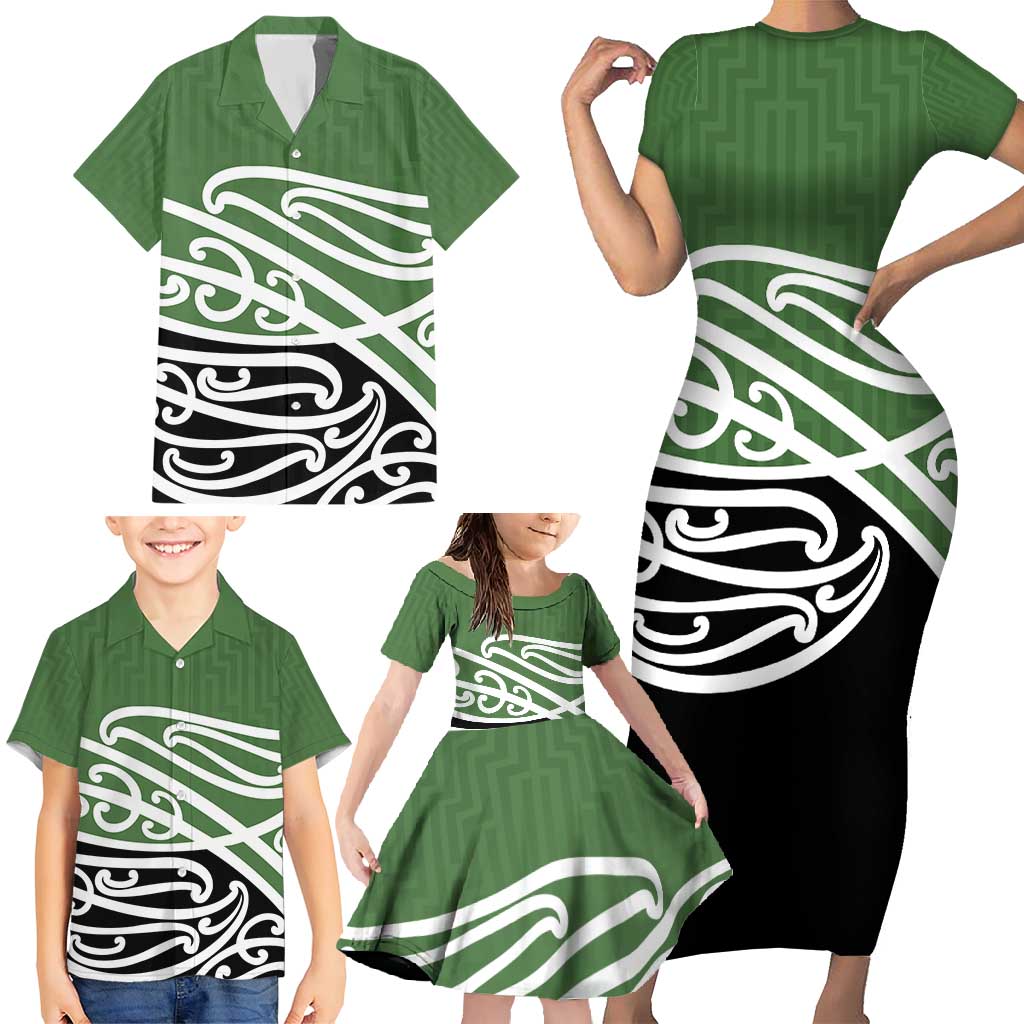Green Fern New Zealand Kowhai Ngutukak Family Matching Short Sleeve Bodycon Dress and Hawaiian Shirt - Aussie Hoodie