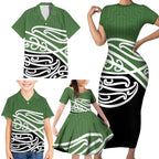 Green Fern New Zealand Kowhai Ngutukak Family Matching Short Sleeve Bodycon Dress and Hawaiian Shirt - Aussie Hoodie