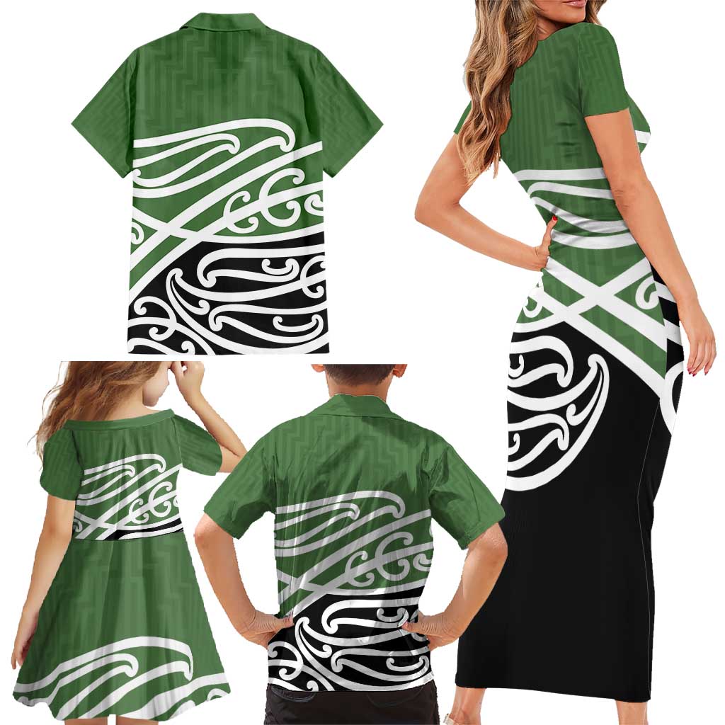 Green Fern New Zealand Kowhai Ngutukak Family Matching Short Sleeve Bodycon Dress and Hawaiian Shirt - Aussie Hoodie