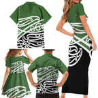 Green Fern New Zealand Kowhai Ngutukak Family Matching Short Sleeve Bodycon Dress and Hawaiian Shirt - Aussie Hoodie