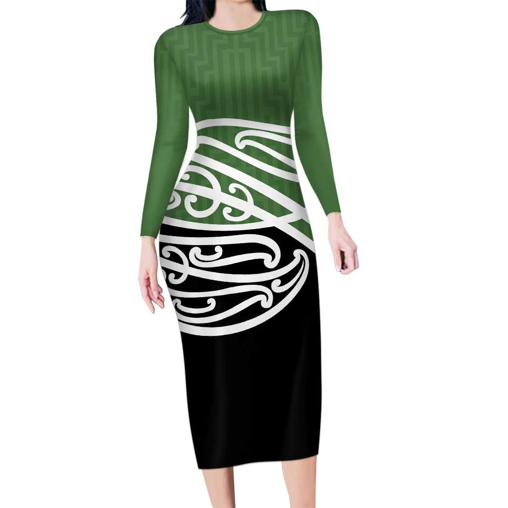 Green Fern New Zealand Kowhai Ngutukak Long Sleeve Bodycon Dress - Aussie Hoodie