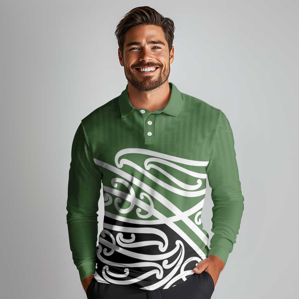 Green Fern New Zealand Kowhai Ngutukak Long Sleeve Polo Shirt - Aussie Hoodie