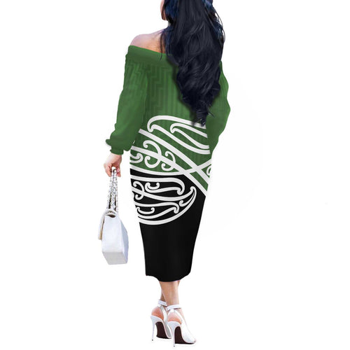 Green Fern New Zealand Kowhai Ngutukak Off The Shoulder Long Sleeve Dress - Aussie Hoodie