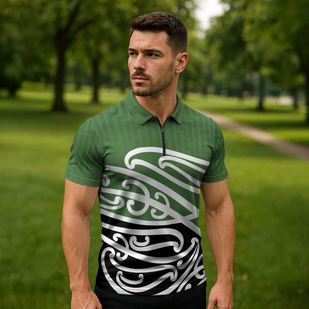 Green Fern New Zealand Kowhai Ngutukak Zipper Polo Shirt - Aussie Hoodie