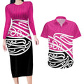 All Pink New Zealand Kowhai Ngutukak Couples Matching Long Sleeve Bodycon Dress and Hawaiian Shirt - Aussie Hoodie